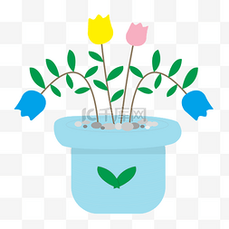 粉色植物盆栽图片_卡通彩色鲜花盆栽插画