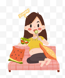沙拉轻食logo图片_ 吃蔬菜沙拉的女孩