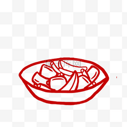 红色中国风食物剪纸卡通png素材