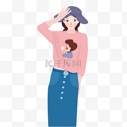 捂图片_手捂着帽子的可爱女孩免扣图