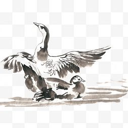 河边的鸟水墨画PNG免抠素材