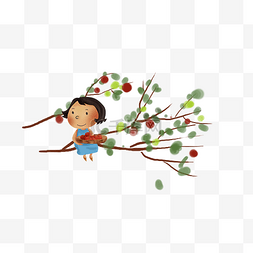 种植儿童图片_立秋秋天摘苹果的女孩