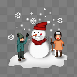 堆雪人的男孩图片_冬季系列堆雪人的儿童