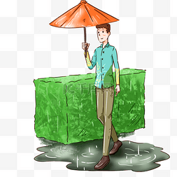 撑伞谷雨图片_谷雨撑伞的男孩插画
