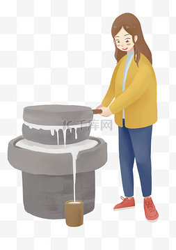 咖啡磨粉图片_手绘卡通腊八节在磨粉的女孩