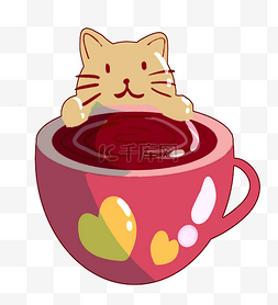 爱心饮料图片_爱心猫咪咖啡杯插画