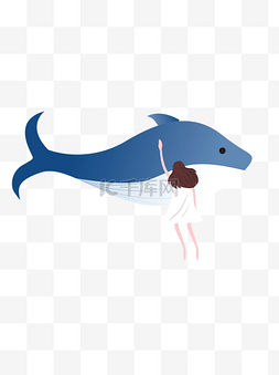 唯美鲸鱼插画图片_卡通抱着鲸鱼的小女孩人物插画