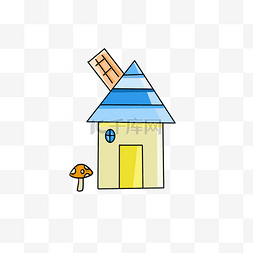 屋顶图片_蓝色屋顶简笔画房子
