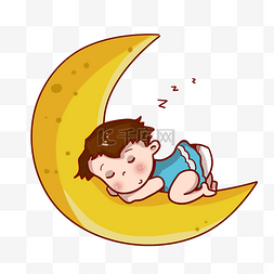 月亮睡觉手绘插画