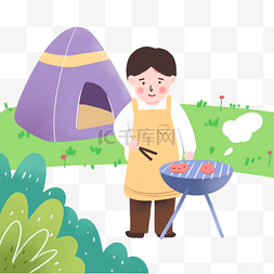 吃烤肉图片_春季野餐正在烤肉的男人免扣