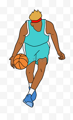 玩篮球卡通图片_黑人玩篮球健身插画