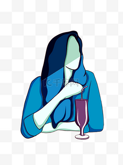 卡通手绘喝饮料的女人插画元素