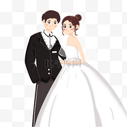 七夕情人节新郎新娘手绘图片_卡通结婚的人物手绘元素