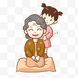 感动感动图片_重阳节手绘插画小女孩为奶奶捶背