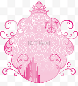 粉色可爱平铺图片_矢量花纹镜框城堡欧式