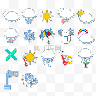 矢量图手绘卡通天气预报图标