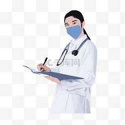 戴口罩的护士图片_记录病情的护士手绘插画