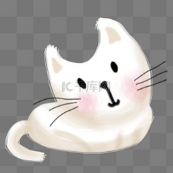 夏季春季可爱白色小猫咪手绘插画