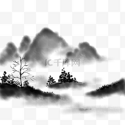 远山国画图片_黑白国画远山