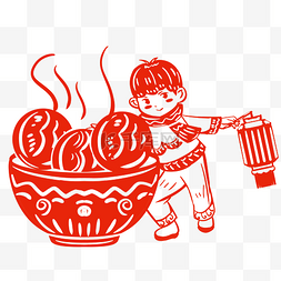 剪纸春节猪年图片_剪纸风传统习俗手绘插画