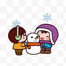 创意雪人插画图片_手绘小雪堆雪人的孩子插画