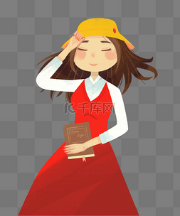 少女风小图案图片_卡通文艺风妙龄少女插画