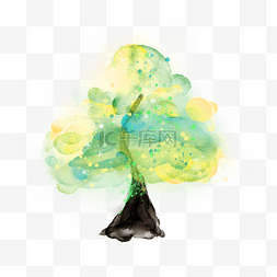 梦幻树图片_梦幻水彩绿色的树木