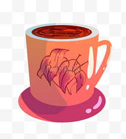 漂亮咖啡图片_卡通橘色咖啡杯插画