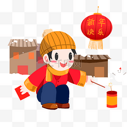 拿炮仗图片_新年新春到放鞭炮插画