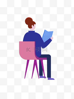 椅子椅子手绘图片_坐在椅子上看书的美女可商用元素