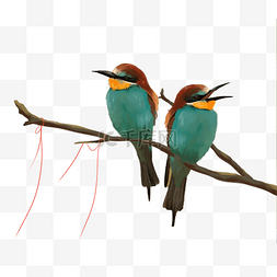 树枝抠图图片_蓝色鸟一对树枝红线观赏免抠图手