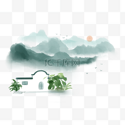 手绘山的图片_手绘水墨江南插画