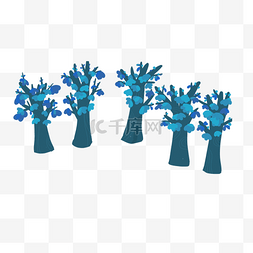 手绘蓝色的植物图片_卡通蓝色的植物盆栽免抠图