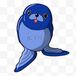 手绘海豚插画图片_可爱蓝色海豚插画