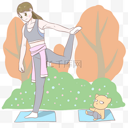 蓝色的瑜伽垫图片_健身锻炼瑜伽的小女孩