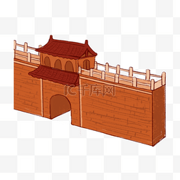 中国古代建筑元素图片_一个古代建筑城楼免抠图