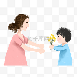 卡通儿子给妈妈送花