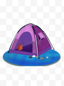 紫色梦幻手绘帐篷插画元素