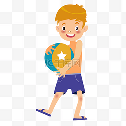 夏季海边矢量图片_六一儿童节抱着沙滩球的男孩