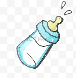 蓝色海报广告图片_手绘蓝色母婴用品奶瓶