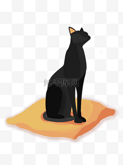 手绘黑色猫图片_优雅黑色猫咪装饰元素