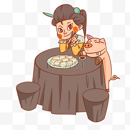新春吃美味的饺子卡通手绘