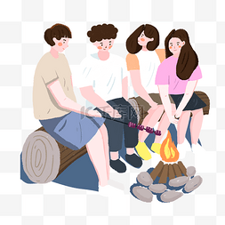 卡通坐着的女人图片_一群人坐着烧烤手绘设计图