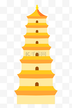黄色的大雁塔建筑插画