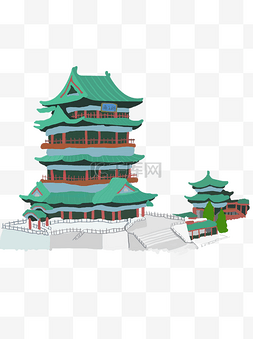 小设计设计图片_手绘南昌滕王阁古风建筑插画设计