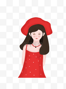 红色帽子的女孩图片_戴帽子的女孩元素设计