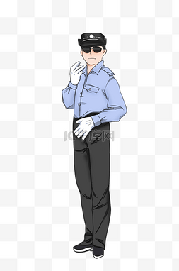 蓝色制服警察图片_带着墨镜的男警察