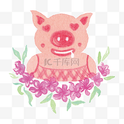 卡通手绘中国风猪插画美女猪
