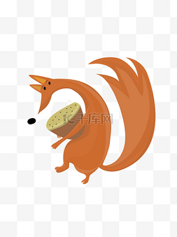 卡通抱着松子的狐狸动物设计可商