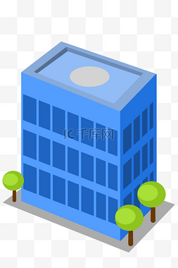 25d写字楼图片_2.5D蓝色楼房插画